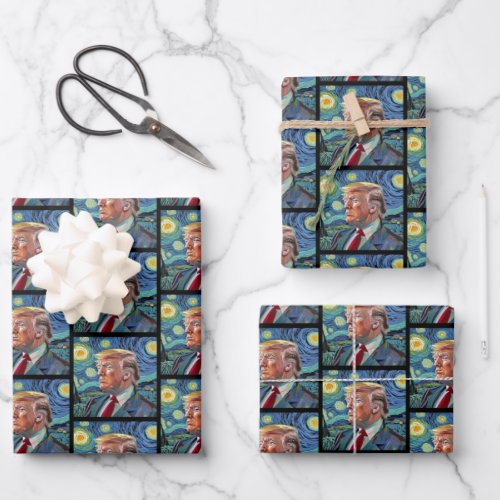 Donald Trump Starry Night Van Gogh Art Style 2024 Wrapping Paper Sheets