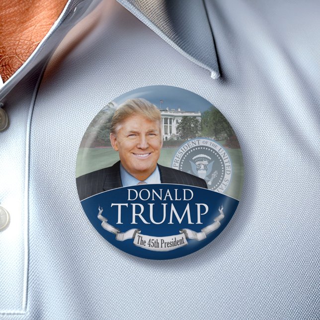 Donald Trump the 45th President Photo White House Button (Trump 45th President)