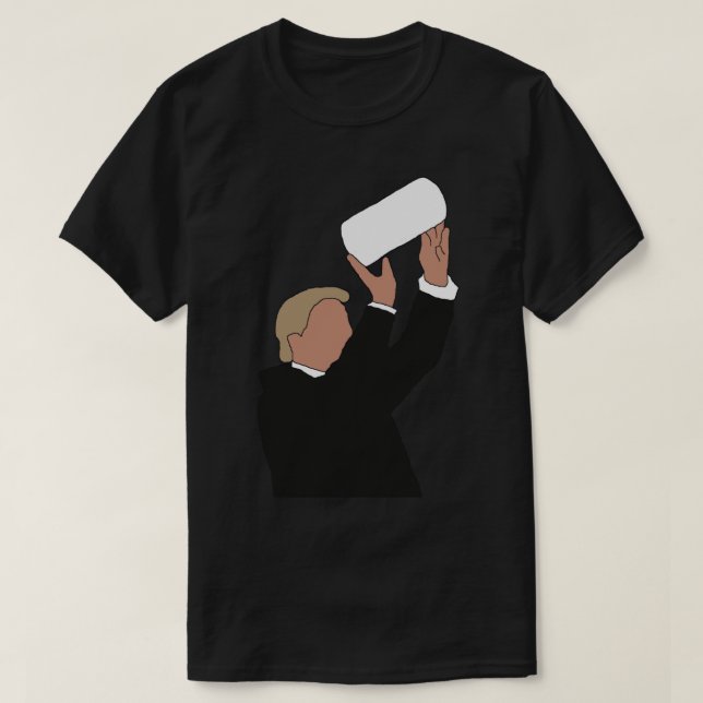 Donald Trump Throwing Paper Towels Sticker T-Shirt (Design Front)
