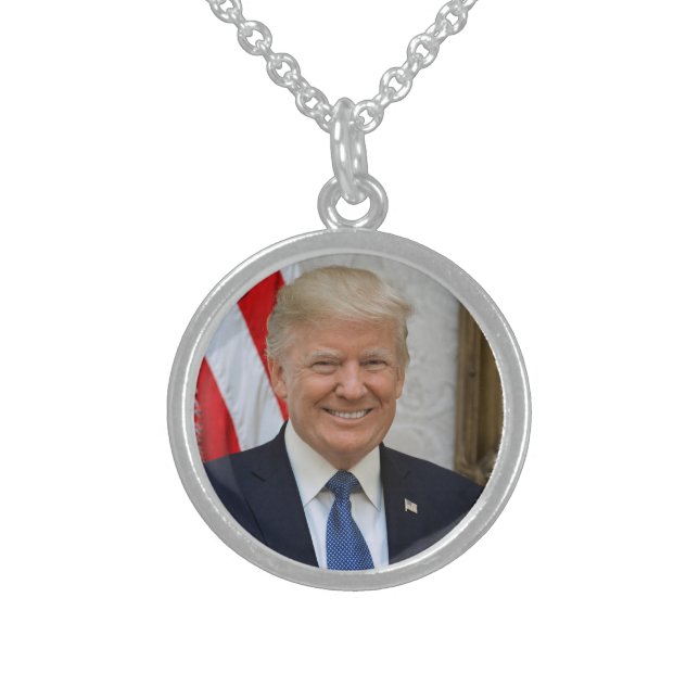 Donald Trump US President White House MAGA 2024  Sterling Silver Necklace (Front)