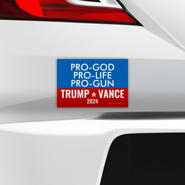 Donald Trump Vance 2024 Pro-God Pro-Life Pro-Gun Car Magnet (pro god pro life pro gun trump 2024 car magnet sticker)