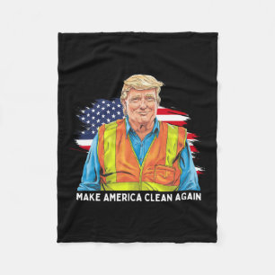 Donald Trump Wearing Garbage Worker Vest Make Amer Fleece Blanket