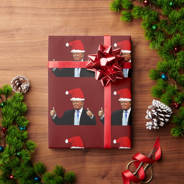 DONALD TRUMP WEARING SANTA HAT WRAPPING PAPER (Holiday Gift)
