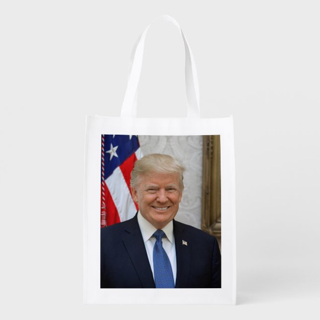 Donald Trump White House President Portrait Grocery Bag (Back)