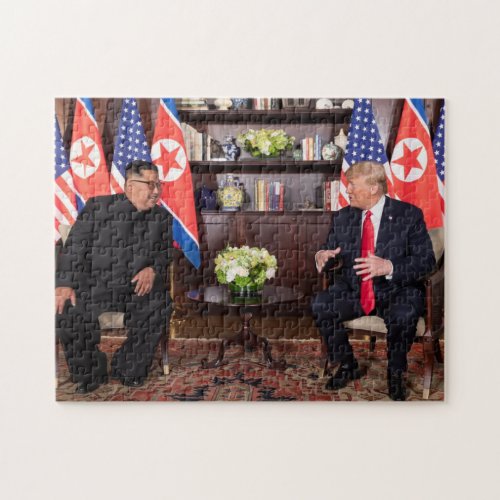 Donald Trump With Kim Jong Un In Singapore Jigsaw Puzzle