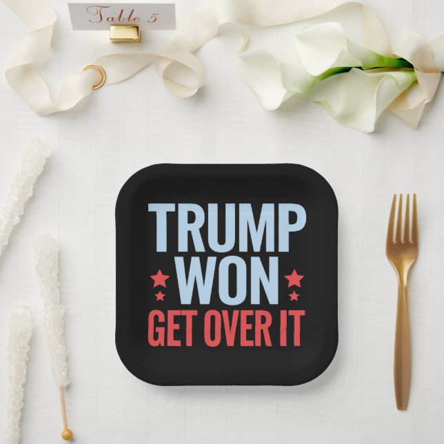 Donald Trump Won Get Over It 2024 Trump Won  Paper Plates (Wedding)