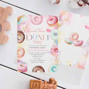 Donat time watercolor celebration turning three invitation