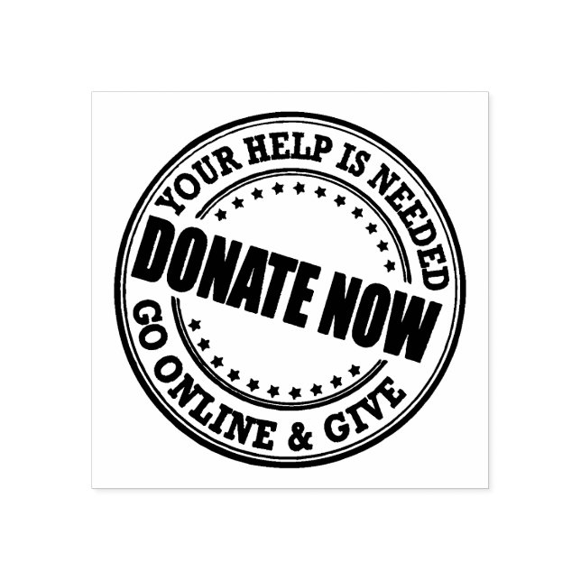 Donate charity fundraising money request round rubber stamp (Imprint)