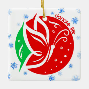 Donate Life Butterfly Donor Awareness Christmas Ceramic Ornament