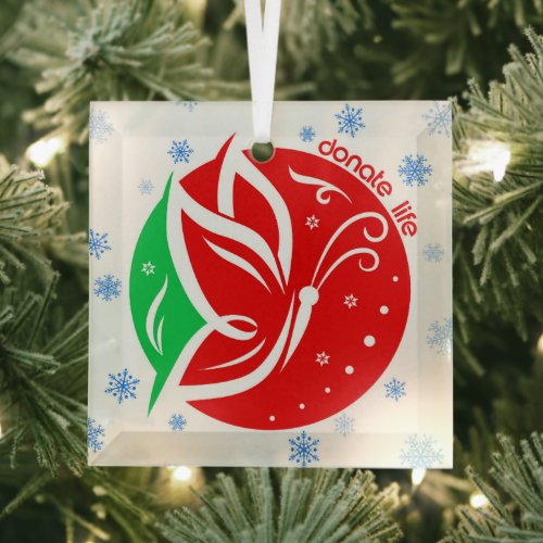 Donate Life Butterfly Donor Awareness Christmas Glass Ornament