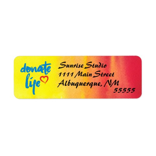 Donate Life with red and yellow watercolor Label