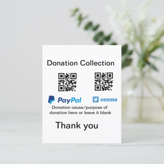 Donation Collection tip jar add your q r name caus (Standing Front)