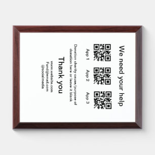 Donation Collection tip jar add your q r name caus Award Plaque