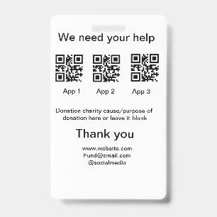 Donation Collection tip jar add your q r name caus Badge