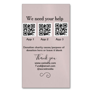 Donation Collection tip jar add your q r name caus Business Card Magnet