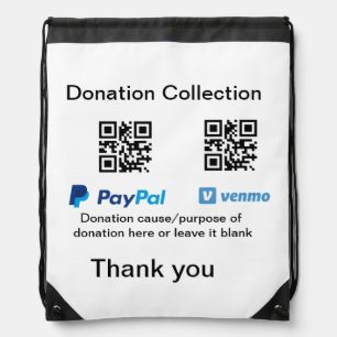 Donation Collection tip jar add your q r name caus Drawstring Bag