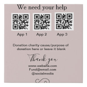 Donation Collection tip jar add your q r name caus Faux Canvas Print