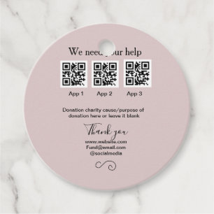 Donation Collection tip jar add your q r name caus Favor Tags
