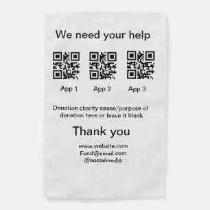 Donation Collection tip jar add your q r name caus Garden Flag