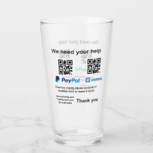 Donation Collection tip jar add your q r name caus Glass