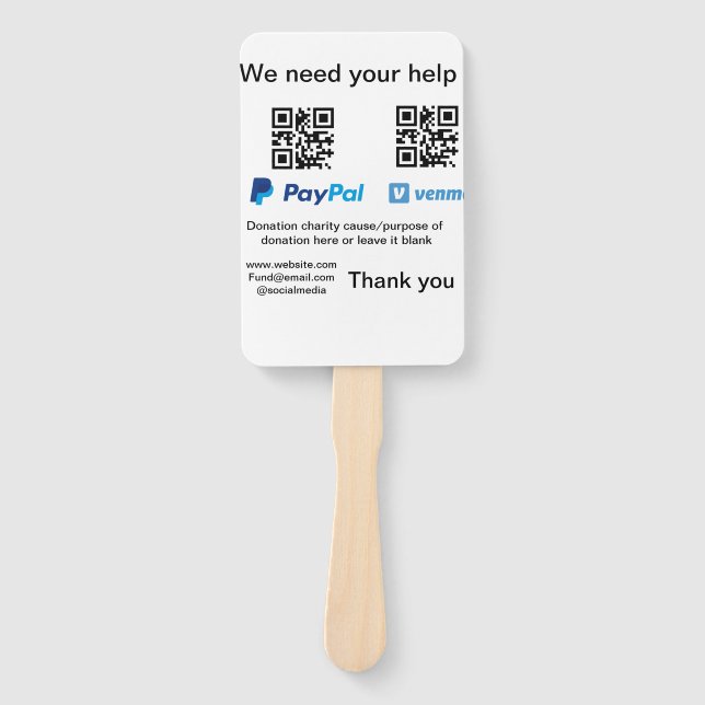 Donation Collection tip jar add your q r name caus Hand Fan (Front)