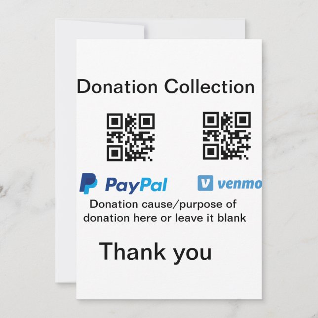 Donation Collection tip jar add your q r name caus Invitation (Front)