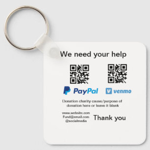 Donation Collection tip jar add your q r name caus Keychain