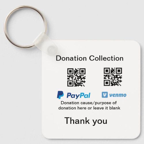 Donation Collection tip jar add your q r name caus Keychain