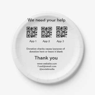 Donation Collection tip jar add your q r name caus Paper Plates