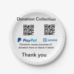 Donation Collection tip jar add your q r name caus Paper Plates