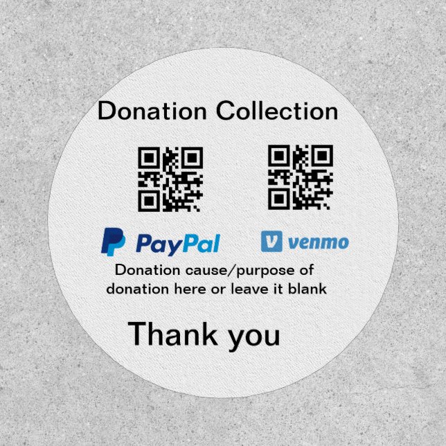 Donation Collection tip jar add your q r name caus Patch (Front)