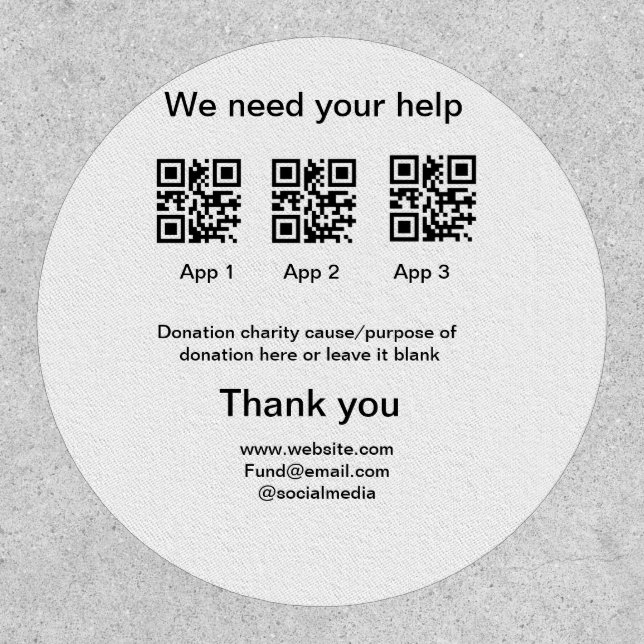 Donation Collection tip jar add your q r name caus Patch (Front)