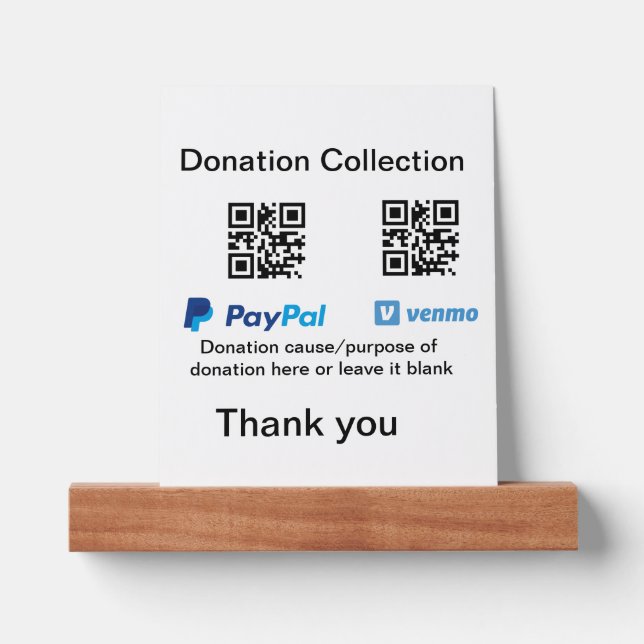 Donation Collection tip jar add your q r name caus Picture Ledge (Front)