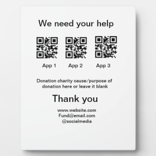 Donation Collection tip jar add your q r name caus Plaque