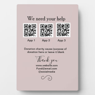 Donation Collection tip jar add your q r name caus Plaque