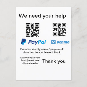 Donation Collection tip jar add your q r name caus Postcard