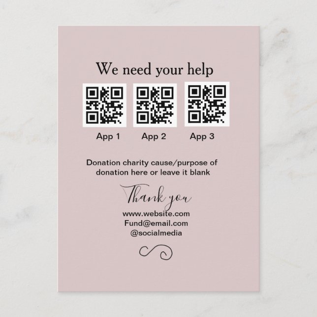 Donation Collection tip jar add your q r name caus Postcard (Front)