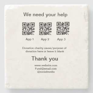 Donation Collection tip jar add your q r name caus Stone Coaster