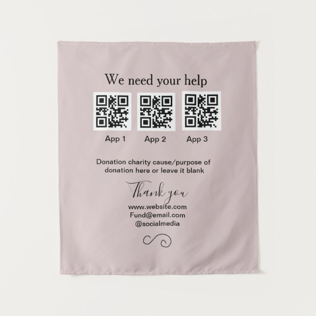 Donation Collection tip jar add your q r name caus Tapestry (Front)