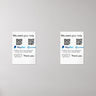 Donation Collection tip jar add your q r name caus Wall Art Sets