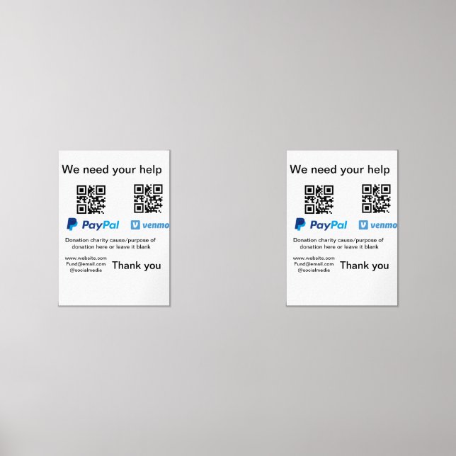Donation Collection tip jar add your q r name caus Wall Art Sets (Front)