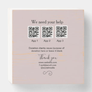 Donation Collection tip jar add your q r name caus Wooden Box Sign