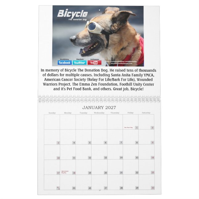 Donation Dogs Calendar 2013 (in memory of Bicycle) (Jan 2027)