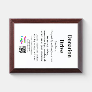 Donation drive add address date business name logo award plaque