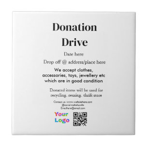 Donation drive add address date business name logo ceramic tile