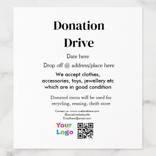 Donation drive add address date business name logo envelope liner