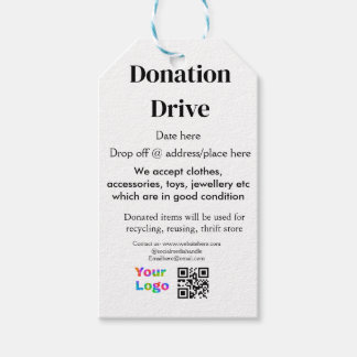 Donation drive add address date business name logo gift tags