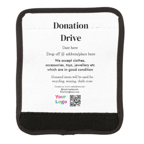 Donation drive add address date business name logo luggage handle wrap