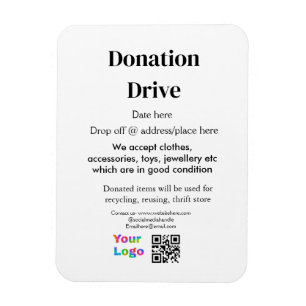 Donation drive add address date business name logo magnet