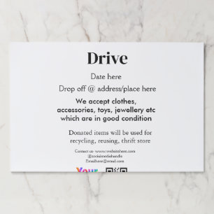 Donation drive add address date business name logo paper pad